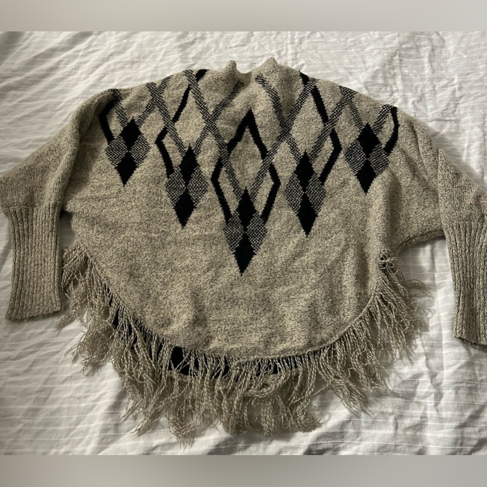 Ethereal Paper by Crane Womens Southwestern Sweater Waterfall Boho Fringe M
